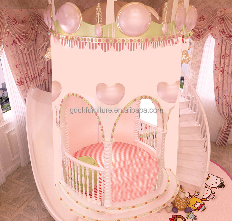 Beautiful Lovely Pink Castle Bed Girls Furniture solid wood Bedroom luxury Princess Girl Slide Children Bed