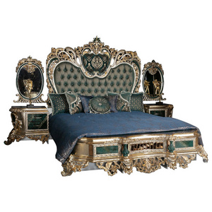 French luxury King Size Bed Royal European Furniture Hand made Carved Wooden Beds solid wood Bedroom  sets