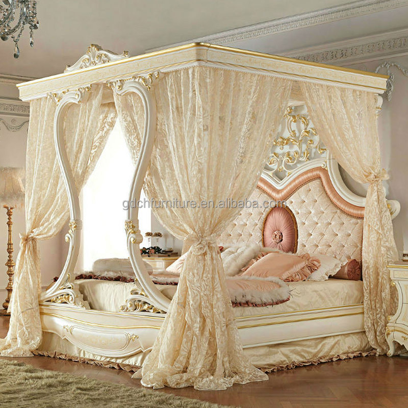 European style villa furniture French style palace solid wood carved frame bed master bedroom wedding Canopy wooden beds