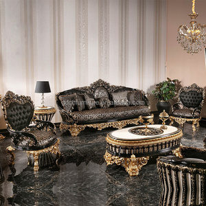 European gold foil sofa sets Classic living room French villa luxury furniture Hand carved wooden fabric sofa