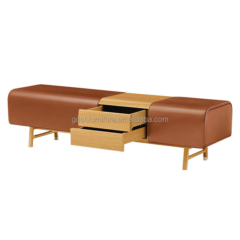 Italian luxury bedroom furniture bed end stool rectangular bench stool Solid wood shoe changing stool Modern leather bench