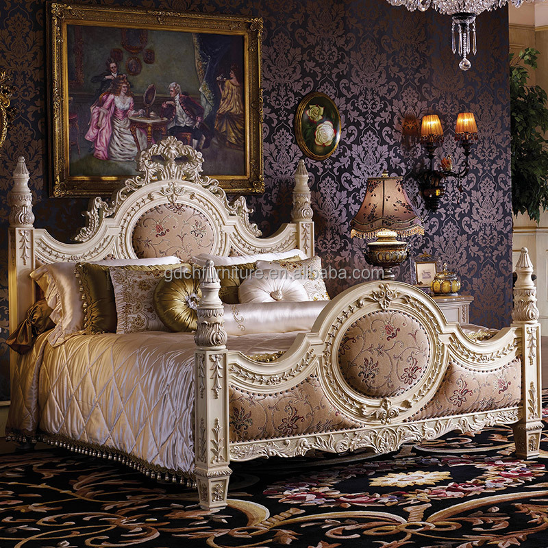 European master bedroom painted solid wood double bed luxury French palace carved wedding bed princess bed