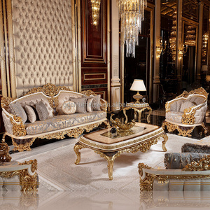 Gold foil sofa combination French luxury palace villa solid wood carved sofa large living room customized furniture