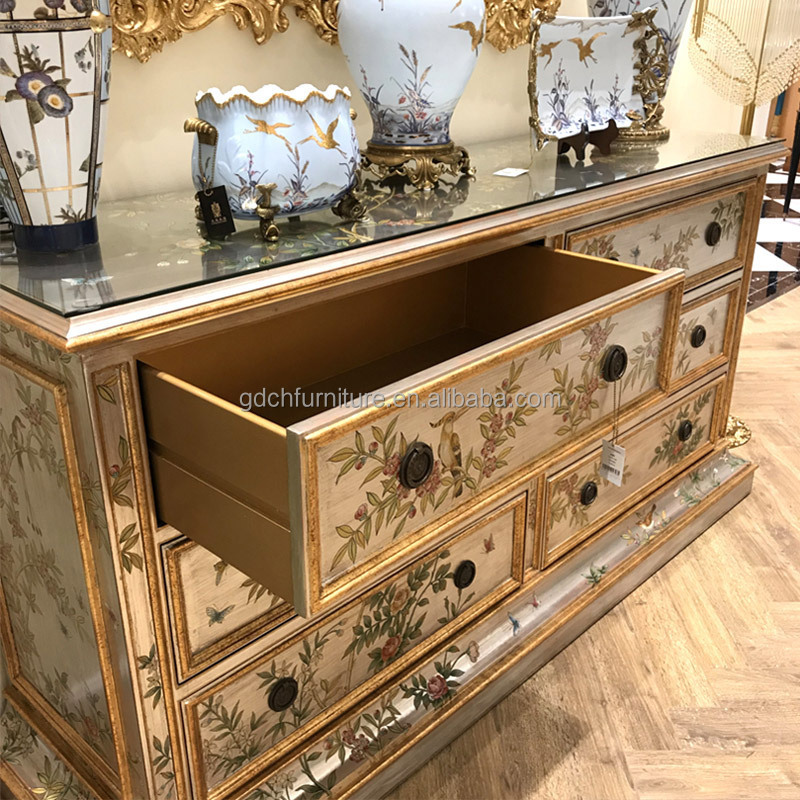 Art deco handcraft design painting console table 6 drawers antique furniture made of solid wood cabinet Chest Lockers