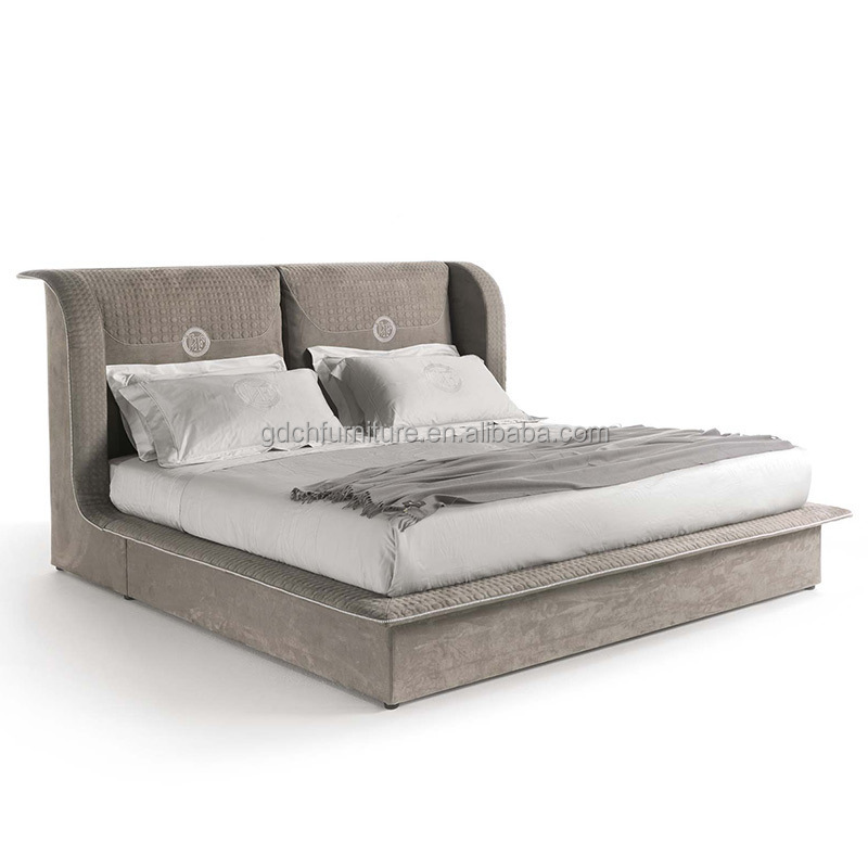 luxury bed home furniture king size bedroom set Italian furniture grey fabric king size soft villa bed