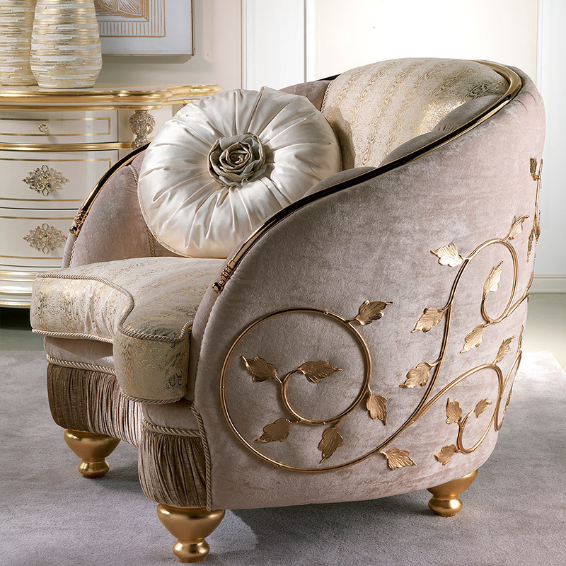 Light luxury fabric sofa combination French living room solid wood carved sofa European villa palace furniture