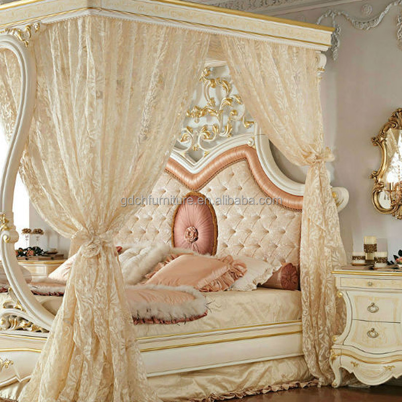 European style villa furniture French style palace solid wood carved frame bed master bedroom wedding Canopy wooden beds