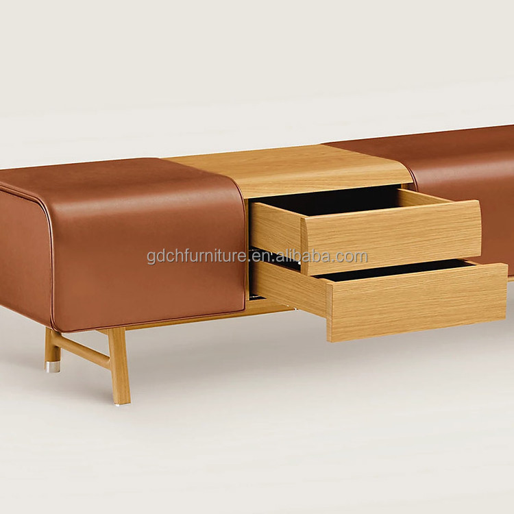 Italian luxury bedroom furniture bed end stool rectangular bench stool Solid wood shoe changing stool Modern leather bench