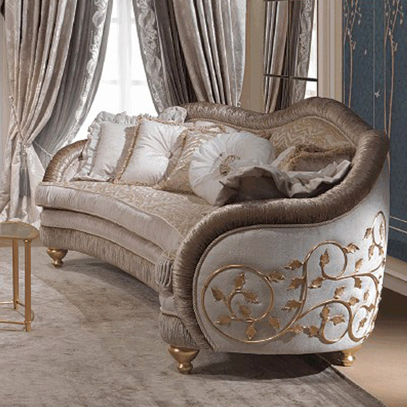 Light luxury fabric sofa combination French living room solid wood carved sofa European villa palace furniture