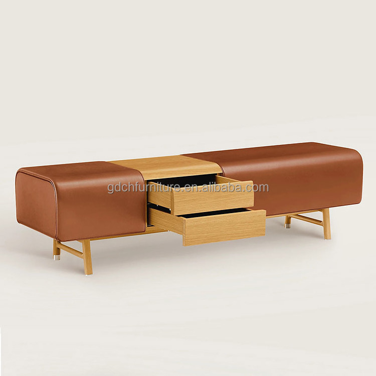 Italian luxury bedroom furniture bed end stool rectangular bench stool Solid wood shoe changing stool Modern leather bench