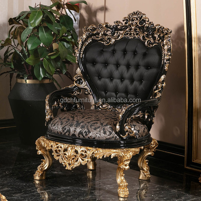 European gold foil sofa sets Classic living room French villa luxury furniture Hand carved wooden fabric sofa