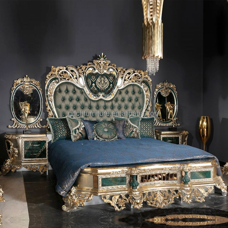 French luxury King Size Bed Royal European Furniture Hand made Carved Wooden Beds solid wood Bedroom  sets