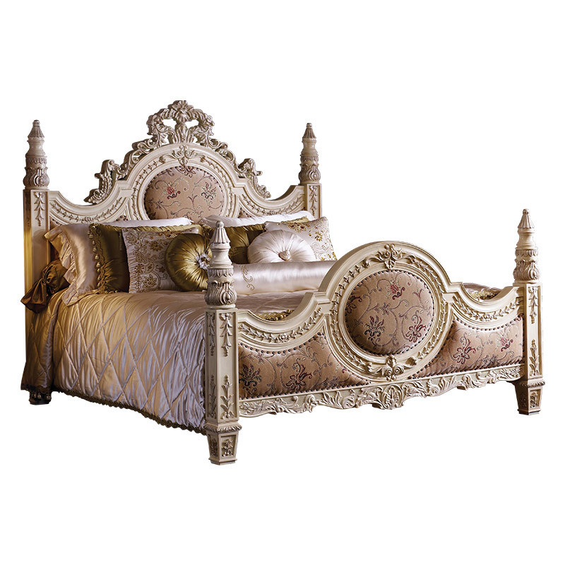 European master bedroom painted solid wood double bed luxury French palace carved wedding bed princess bed