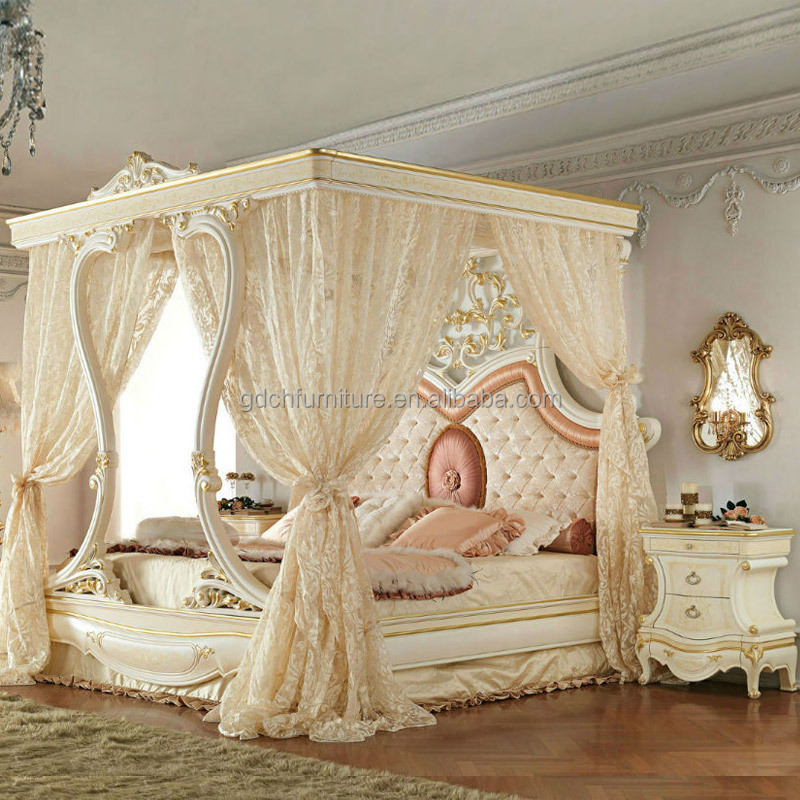 European style villa furniture French style palace solid wood carved frame bed master bedroom wedding Canopy wooden beds