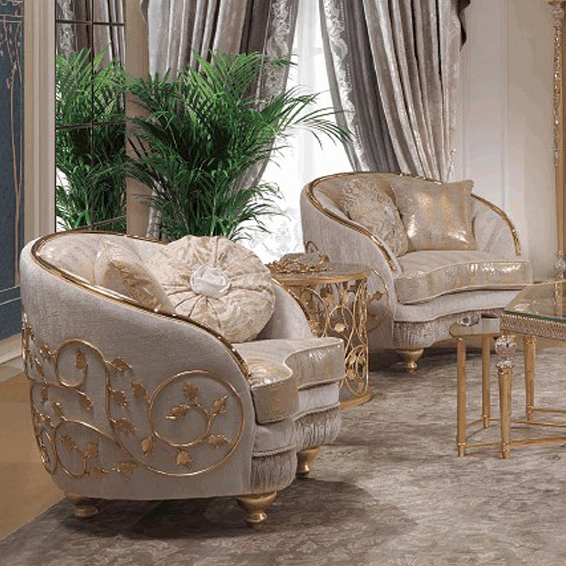 Light luxury fabric sofa combination French living room solid wood carved sofa European villa palace furniture