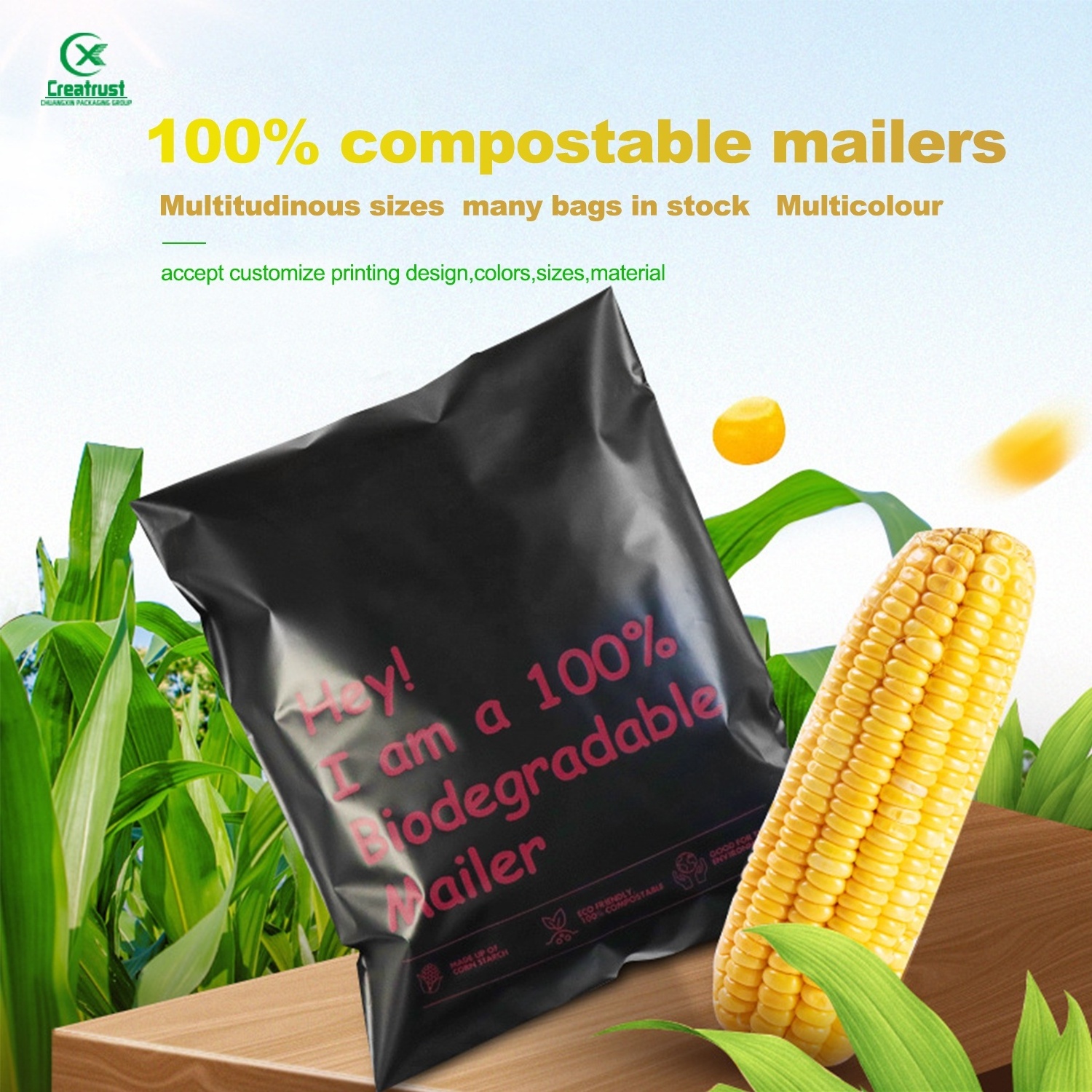 GDCX Black Cornstarch Mailers Biodegradable Packaging Compostable Poly Mailer Bags Polymailer Mailing Bagsbiodegrad Mail Bag