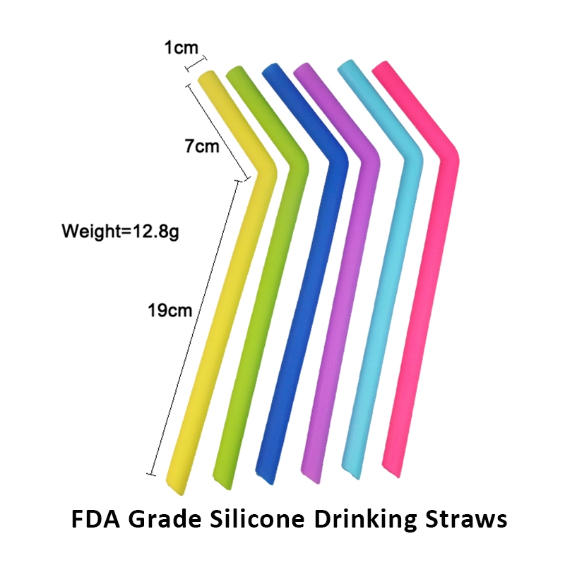 250*10mm straight and bent 2pcs diameter Dishwasher Safe silicone Drinking Eco Friendly kids reusable silicone drinking straw