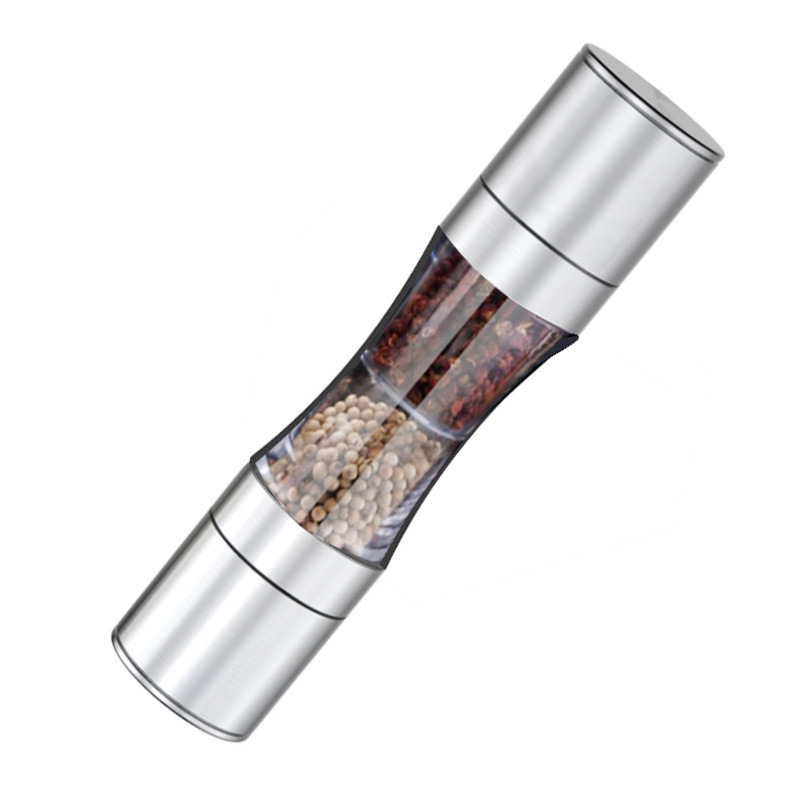 Kitchen Accessories Household Condiment Tool Stainless Steel Top Lid 2 in 1 Manual Glass Grinder Herb Pepper Grinder