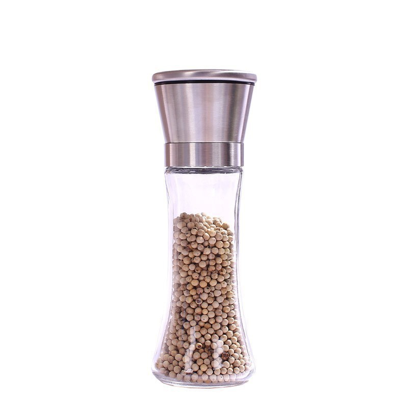 Kitchen Accessories Household Condiment Tool Stainless Steel Top Lid 2 in 1 Manual Glass Grinder Herb Pepper Grinder