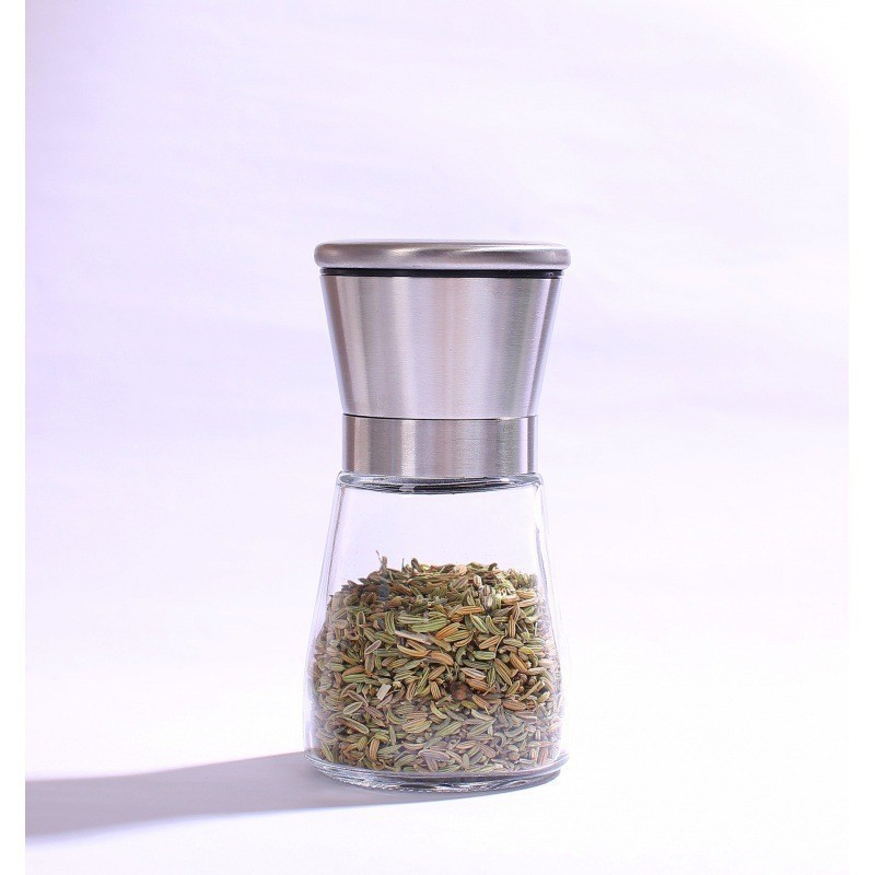 Kitchen Accessories Household Condiment Tool Stainless Steel Top Lid 2 in 1 Manual Glass Grinder Herb Pepper Grinder