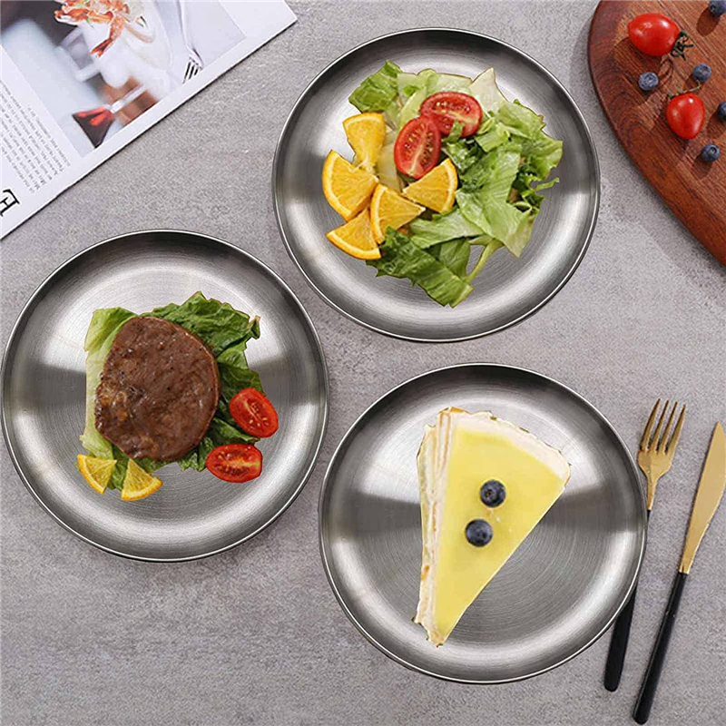 Dishwasher safety Reusable metal stainless steel dinner plates set wholesaleTableware Plates Dishes food serving Plates