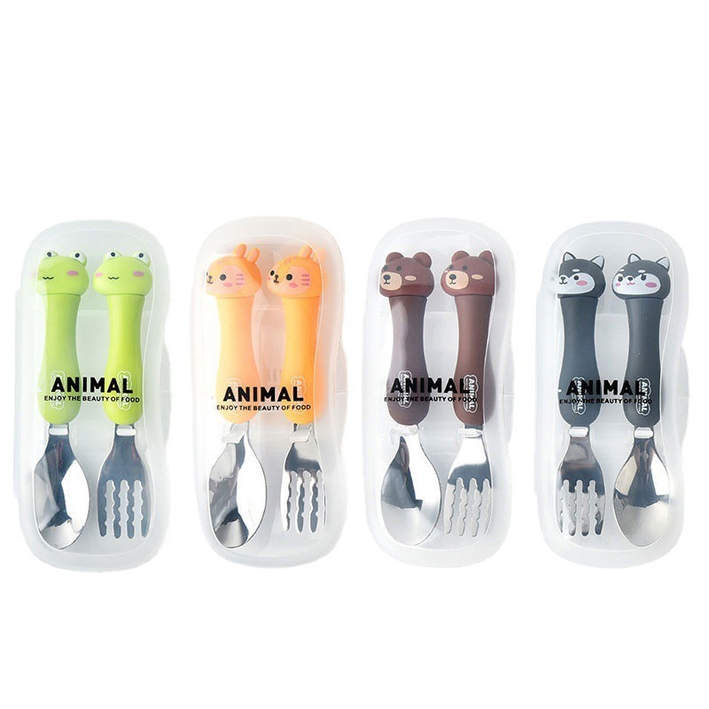 new product ideas 2023 cute animal handle fork and spoon stainless steel SUS304 Children kid baby cutlery set