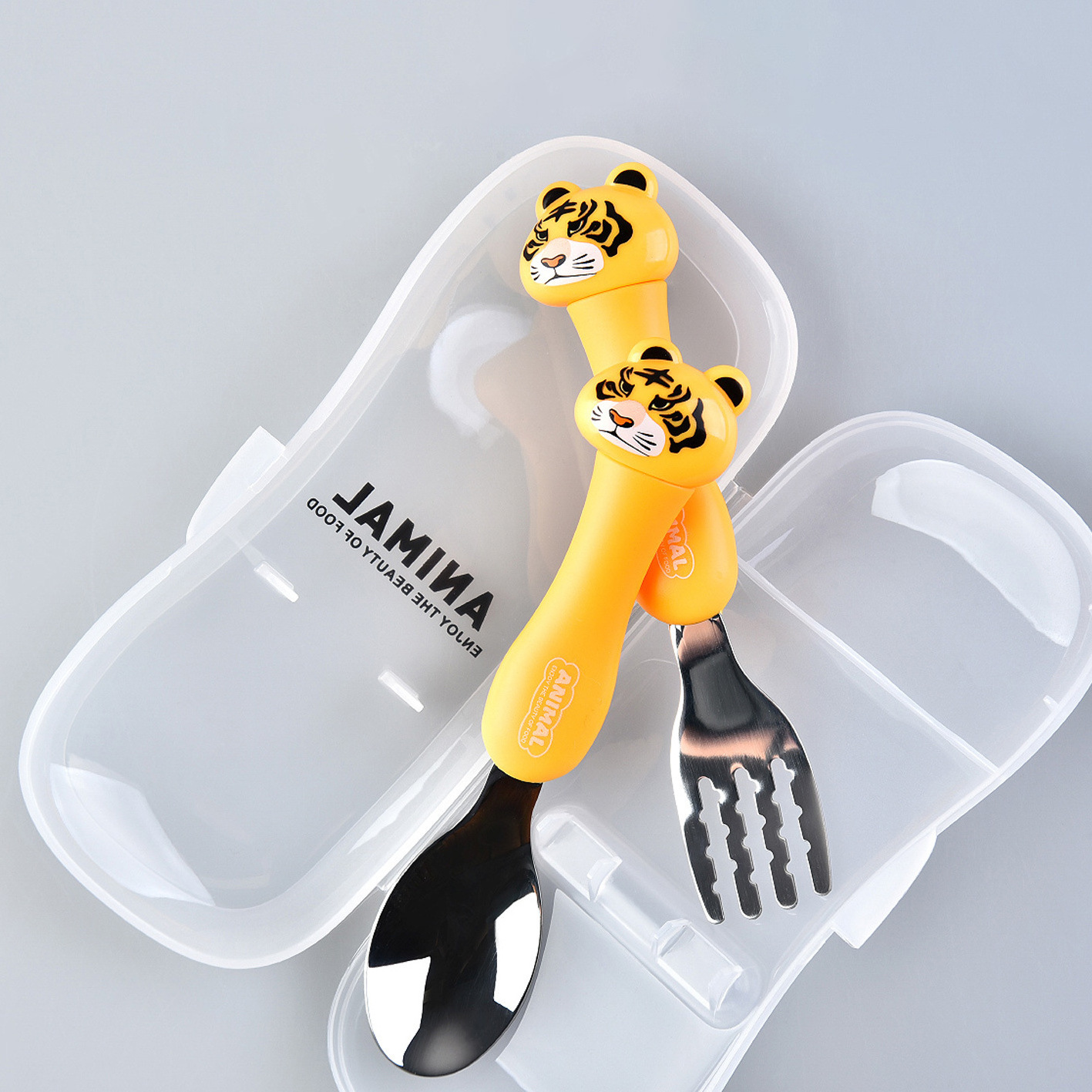 new product ideas 2023 cute animal handle fork and spoon stainless steel SUS304 Children kid baby cutlery set