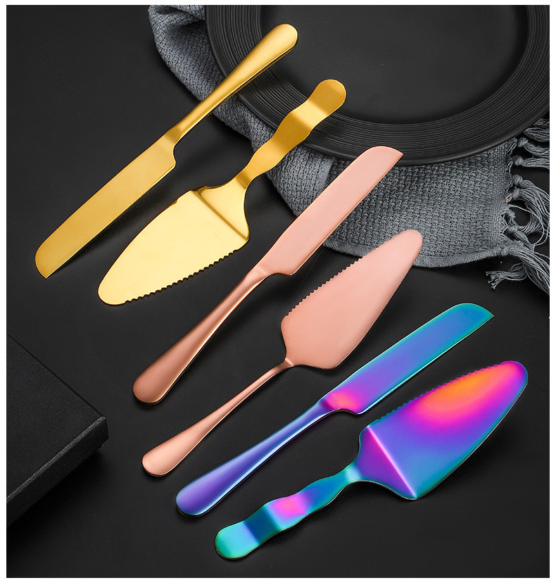 baking tool Stainless steel gold knife and fork Western dessert Bread Spatula and Knife Gift Box Wedding Cake Server set