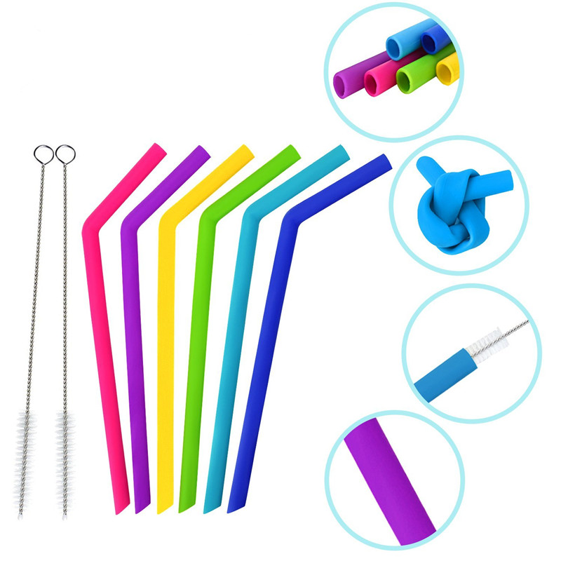 250*10mm straight and bent 2pcs diameter Dishwasher Safe silicone Drinking Eco Friendly kids reusable silicone drinking straw