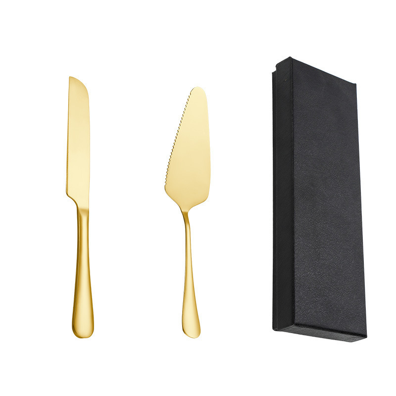 baking tool Stainless steel gold knife and fork Western dessert Bread Spatula and Knife Gift Box Wedding Cake Server set