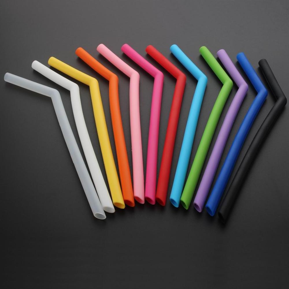 250*10mm straight and bent 2pcs diameter Dishwasher Safe silicone Drinking Eco Friendly kids reusable silicone drinking straw