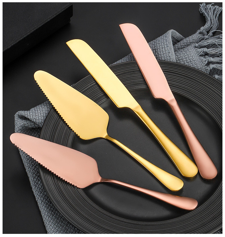 baking tool Stainless steel gold knife and fork Western dessert Bread Spatula and Knife Gift Box Wedding Cake Server set