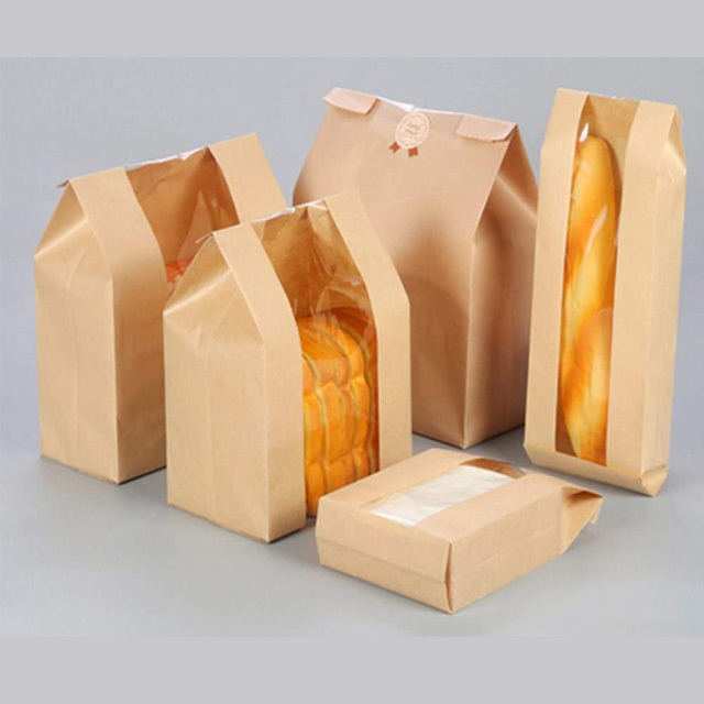 2024 GD Mould Customized Disposable Kraft Paper Baking Toast Bread Packaging Take Away Bag with Clear Window