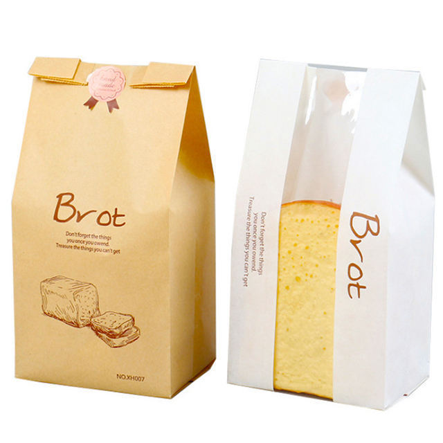 2024 GD Mould Customized Disposable Kraft Paper Baking Toast Bread Packaging Take Away Bag with Clear Window