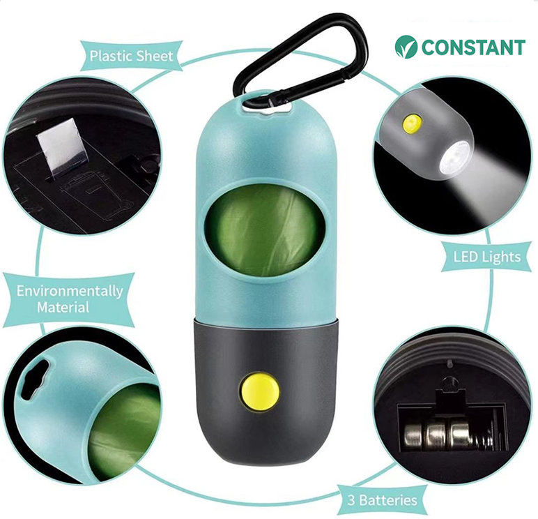 Wholesale High Quality Leak-proof Pet Waste Bag Dog Poop Bags Dispenser with Built-in Led Flashlight