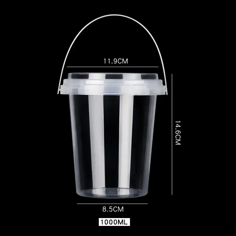 Hot Selling 16oz 24oz 32oz Disposable Fruit Container Clear Bucket Cups Plastic Drink Bucket with Lid