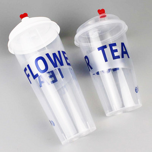 Custom Logo Printing 12oz 16oz  20oz  24oz Bubble Boba Milk Tea Juice 90mm PP Hard Plastic Cup With Lid