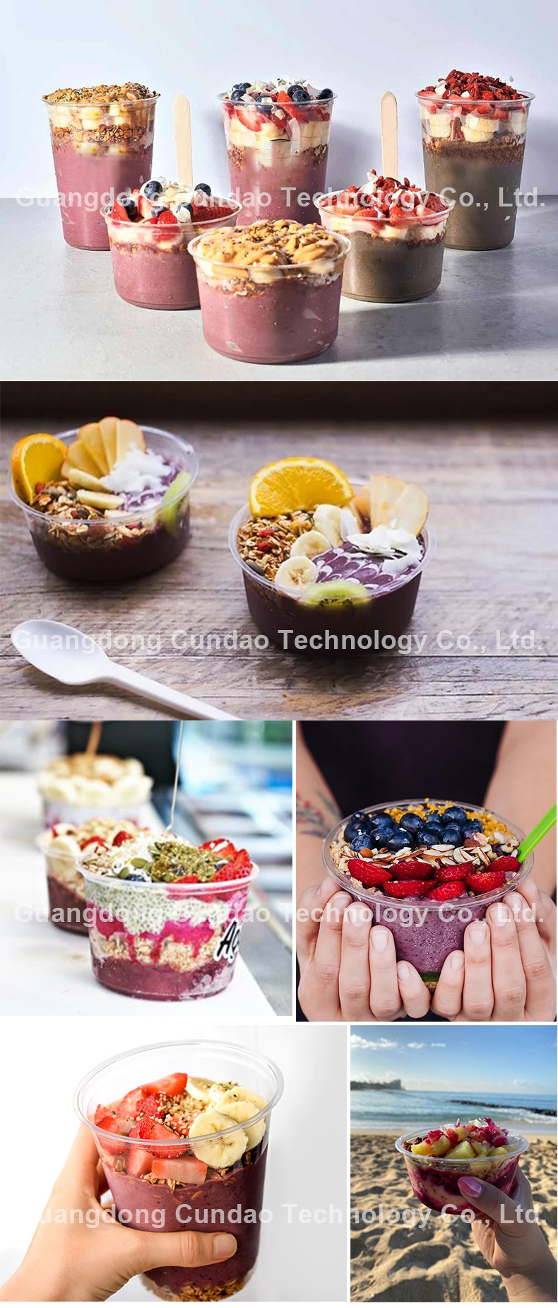 Cundao Wholesale 8oz 12oz 16oz 24oz 32oz Disposable Dessert Acai Bowl Plastic Clear PET Round Deli Container