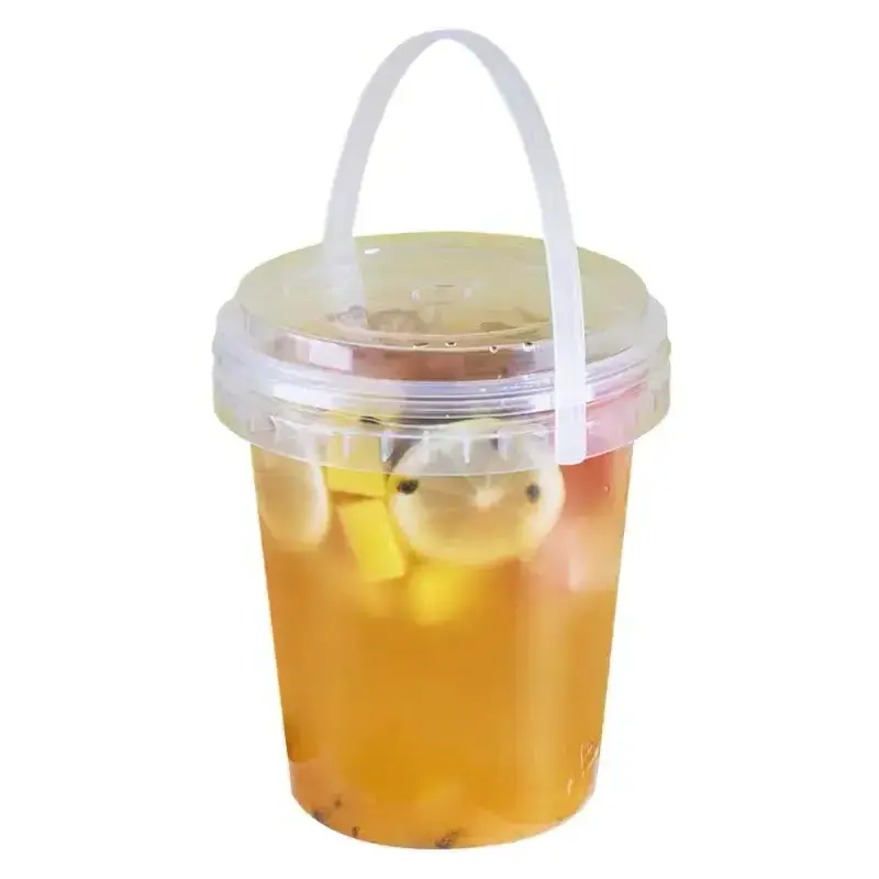 Lemonade Cups 32oz 1000ML Custom Food Grade PP Plastic Cup Drink Yogurt Milk Tea Fruits Container Clear Bucket Cups With Lid