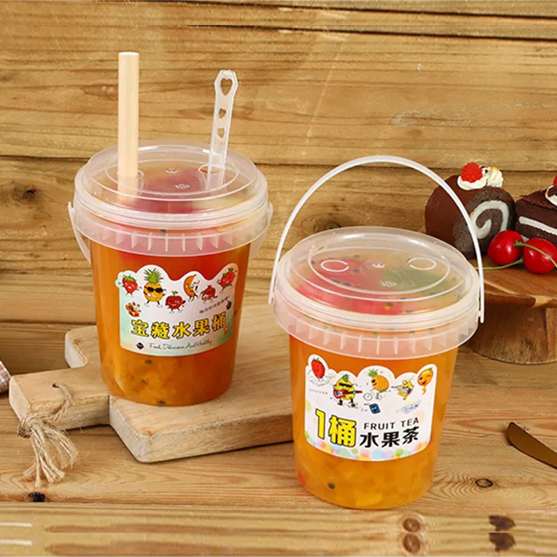 Lemonade Cups 32oz 1000ML Custom Food Grade PP Plastic Cup Drink Yogurt Milk Tea Fruits Container Clear Bucket Cups With Lid