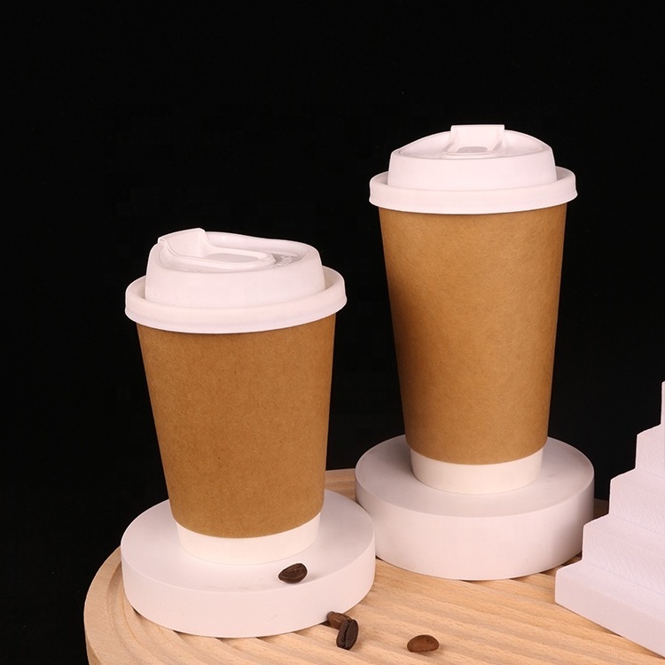 Coffee Paper Cups Logo Printed Disposable 8oz 10oz 12oz 16oz 22oz Craft Beverage Double Wall Cup With Lid