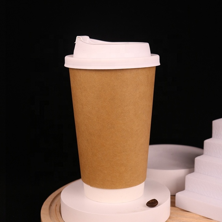 Coffee Paper Cups Logo Printed Disposable 8oz 10oz 12oz 16oz 22oz Craft Beverage Double Wall Cup With Lid