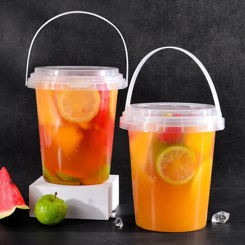 Hot Selling 16oz 24oz 32oz Disposable Fruit Container Clear Bucket Cups Plastic Drink Bucket with Lid