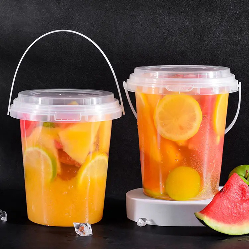 Hot Selling 16oz 24oz 32oz Disposable Fruit Container Clear Bucket Cups Plastic Drink Bucket with Lid