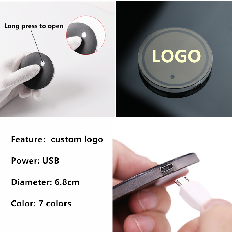 Factory Price RGB Pad Holder lights USB Charge Custom Logo Decoration Interior Atmosphere Lamp Coaster Mat LED Car Cup Light