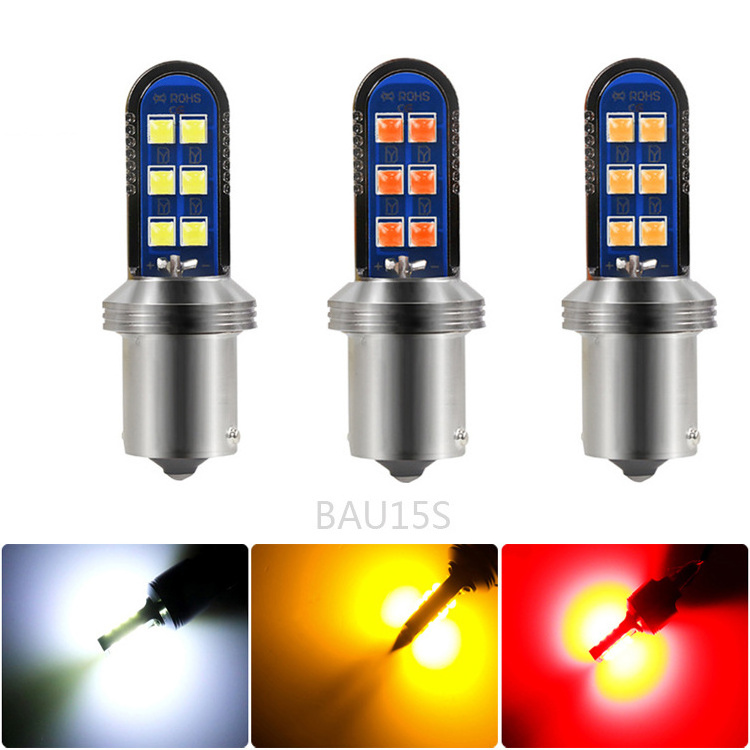 PUERXIN Wholesale Car Brake Light Bulb 12V Motorcycle Lamp Amber Orange Error Free LED Cars 12smd 3030 Canbus 1156 1157 Bulbs