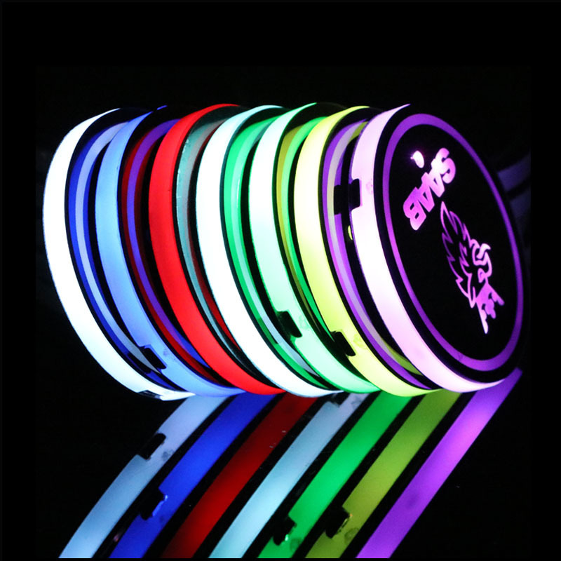 Factory Price RGB Pad Holder lights USB Charge Custom Logo Decoration Interior Atmosphere Lamp Coaster Mat LED Car Cup Light