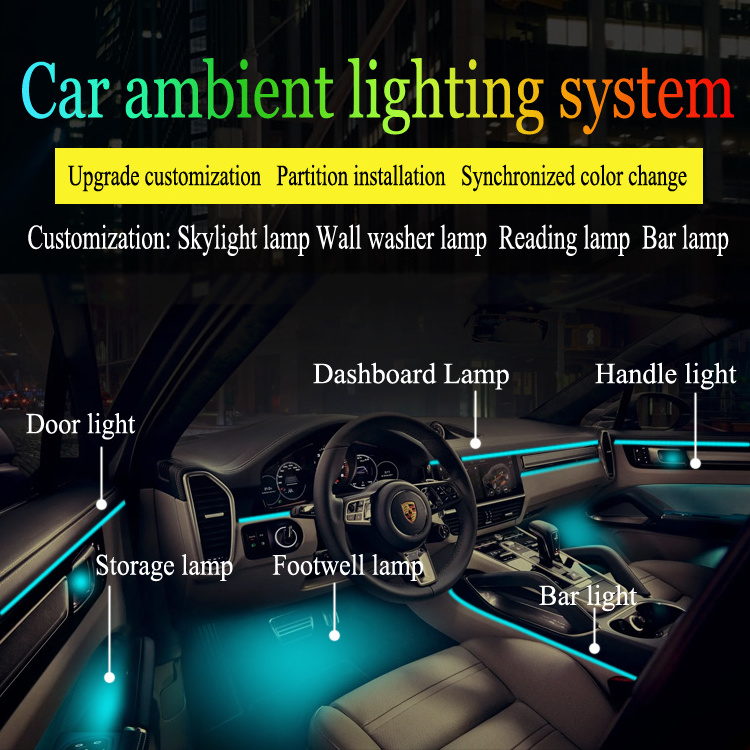 1 IN 18 RGB Ambient Light For Car Interior Breathe Dashboard Door Decoration LED Strip Lights Neon App 12V Ambiance Lighting