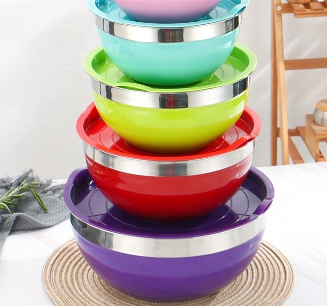 Multicolor Salad Bowl Stainless Steel Mixing Bowls With Airtight Lids Set of 5 for Cooking, Mixing, Baking, Serving