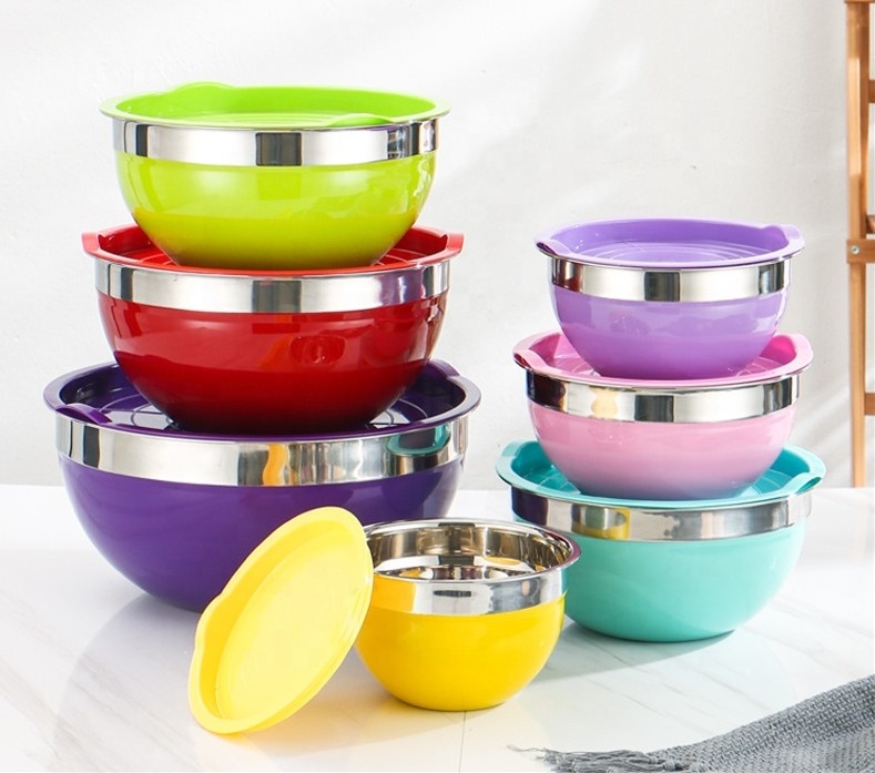 Multicolor Salad Bowl Stainless Steel Mixing Bowls With Airtight Lids Set of 5 for Cooking, Mixing, Baking, Serving